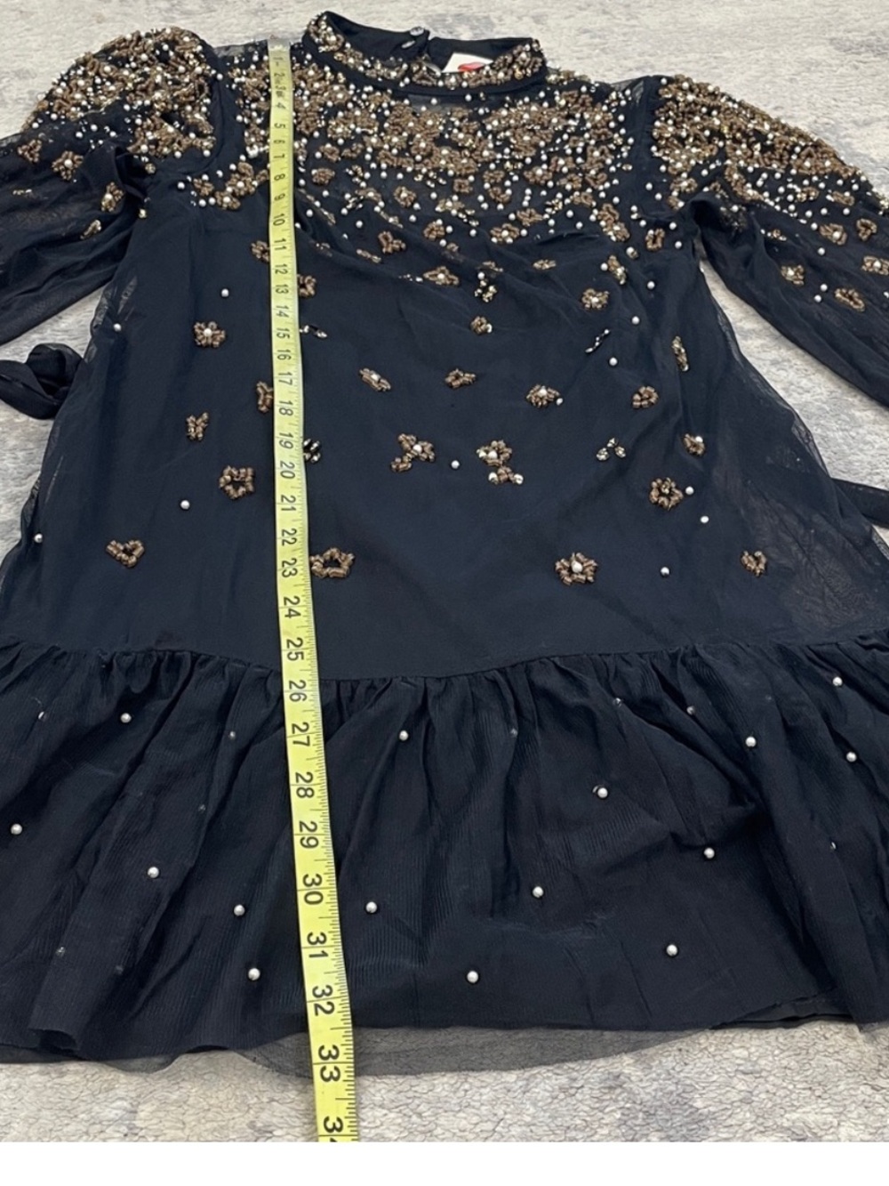 $398 New Farm Rio Embroidered Tulle Overlay Mini Dress Black Sequin Sz S - Picture 10 of 16